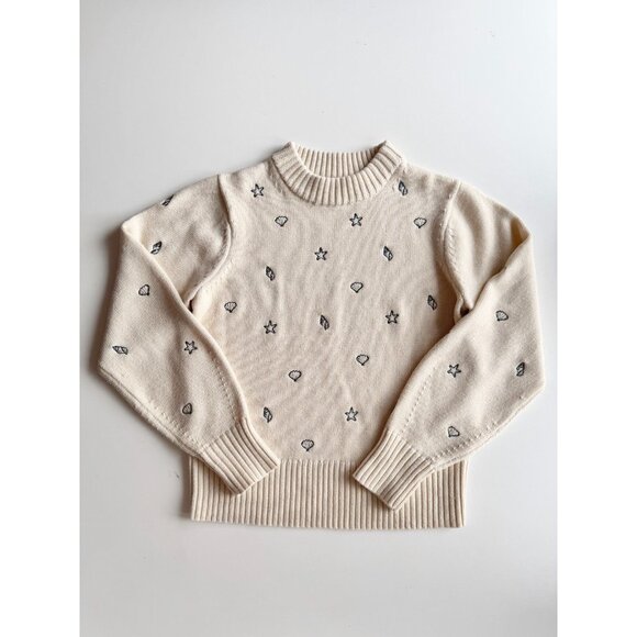 ENGLISH FACTORY Ivory Shell Embroidered Acrylic Crew Neck Sweater, Size XS - Picture 5 of 12